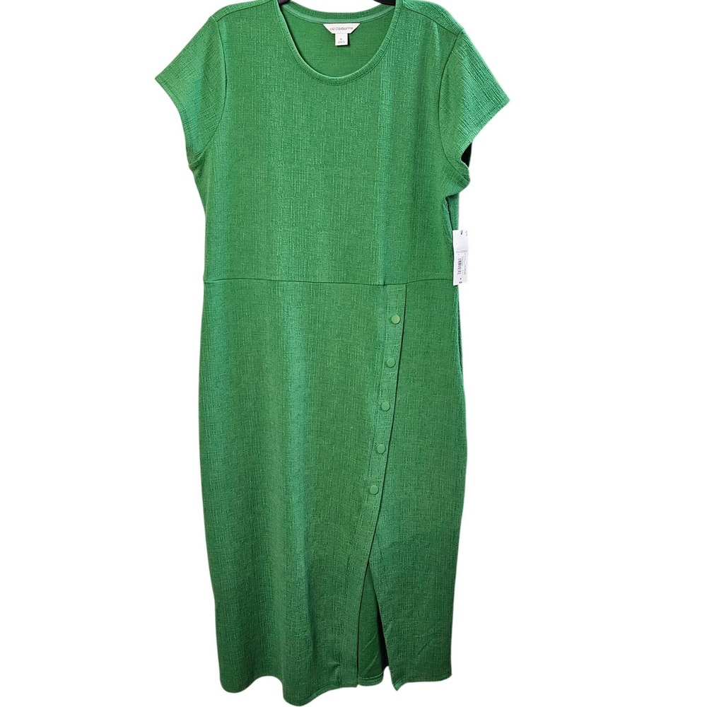 Liz Claiborne Green Midi Dress with Side Button Detail